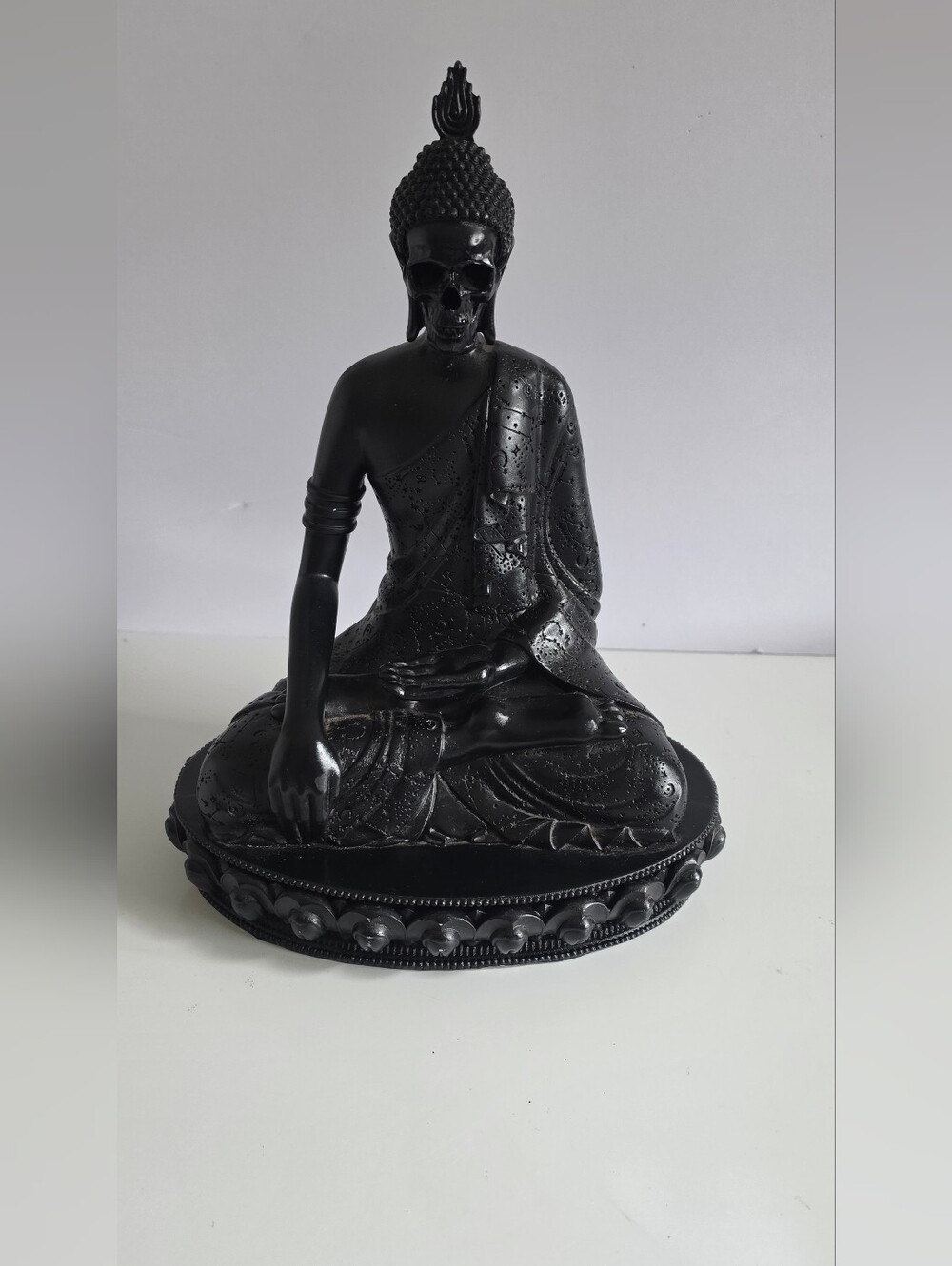 Killstar Starchild Resin Black Buddha Statue Featuring Skull Face